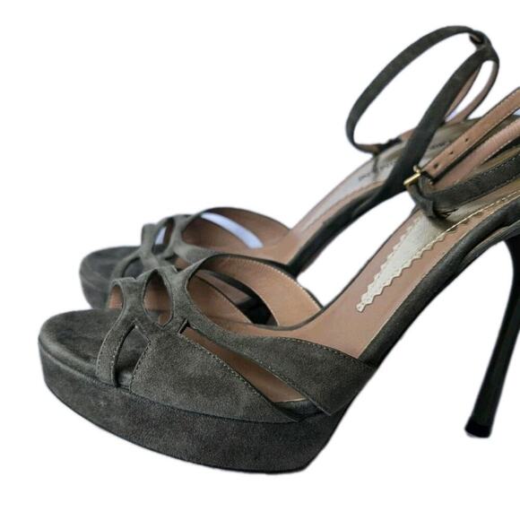 Emporio Armani Womens Size 7.5 Olive Green Suede Stiletto 5" Heels Wedding 38.5 - Picture 3 of 11